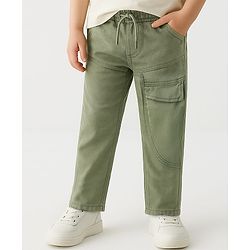 Babyhug Denim Full Length Washed Jeans With Stretch - Olive Green