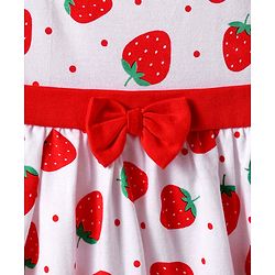 Babyhug Cotton Woven Sleeveless Strawberry Printed Frock With Bow Applique & Bloomer - White