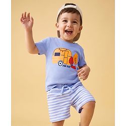 Babyhug 100% Cotton Single Jersey Knit Half Sleeves T-Shirt & Shorts Set with Fun Trip Print - Lavender