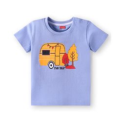 Babyhug Single Jersey Knit Half Sleeves T-Shirt & Shorts Set with Fun Trip Print - Lavender