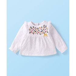 Babyhug 100% Cotton Single Jersey Knit Full Sleeves Top & Leggings with Floral Embroidery - White & Yellow