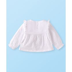 Babyhug 100% Cotton Single Jersey Knit Full Sleeves Top & Leggings with Floral Embroidery - White & Yellow