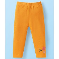 Babyhug 100% Cotton Single Jersey Knit Full Sleeves Top & Leggings with Floral Embroidery - White & Yellow