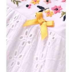 Babyhug 100% Cotton Single Jersey Knit Full Sleeves Top & Leggings with Floral Embroidery - White & Yellow