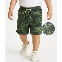Babyhug Cotton Woven Above Knee Length Beach Theme Printed Shorts - Olive Green