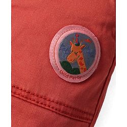 Babyhug Cotton Lycra Woven Full Length Solid Coloured Trouser With Stretch & Animal Patch - Coral