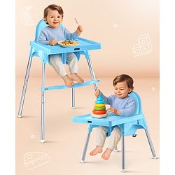 Babyhug Multi-functional Highchair & Convertible Feeding Chair | Removable Feeding Tray| Adjustable Footrest| Safety Harness| Anti-skid Base| Easy Assembly| Easy Cleaning| 6 Months to 3 Years - Blue