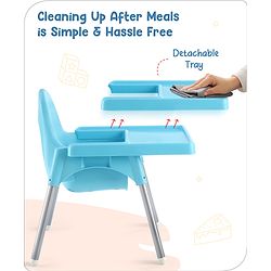 Babyhug Multi-functional Highchair & Convertible Feeding Chair | Removable Feeding Tray| Adjustable Footrest| Safety Harness| Anti-skid Base| Easy Assembly| Easy Cleaning| 6 Months to 3 Years - Blue