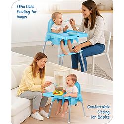 Babyhug Multi-functional Highchair & Convertible Feeding Chair | Removable Feeding Tray| Adjustable Footrest| Safety Harness| Anti-skid Base| Easy Assembly| Easy Cleaning| 6 Months to 3 Years - Blue