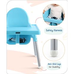 Babyhug Multi-functional Highchair & Convertible Feeding Chair | Removable Feeding Tray| Adjustable Footrest| Safety Harness| Anti-skid Base| Easy Assembly| Easy Cleaning| 6 Months to 3 Years - Blue