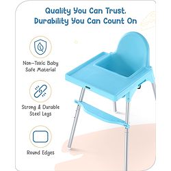 Babyhug Multi-functional Highchair & Convertible Feeding Chair | Removable Feeding Tray| Adjustable Footrest| Safety Harness| Anti-skid Base| Easy Assembly| Easy Cleaning| 6 Months to 3 Years - Blue