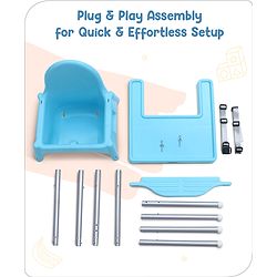 Babyhug Multi-functional Highchair & Convertible Feeding Chair | Removable Feeding Tray| Adjustable Footrest| Safety Harness| Anti-skid Base| Easy Assembly| Easy Cleaning| 6 Months to 3 Years - Blue