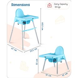 Babyhug Multi-functional Highchair & Convertible Feeding Chair | Removable Feeding Tray| Adjustable Footrest| Safety Harness| Anti-skid Base| Easy Assembly| Easy Cleaning| 6 Months to 3 Years - Blue