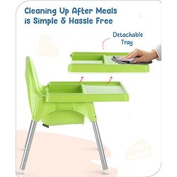 Babyhug Multi-functional Highchair & Convertible Feeding Chair | Removable Feeding Tray| Adjustable Footrest| Safety Harness| Anti-skid Base| Easy Assembly| Easy Cleaning| 6 Months to 3 Years - Blue