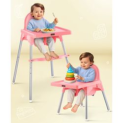 Babyhug Multi-functional Highchair & Convertible Feeding Chair | Removable Feeding Tray| Adjustable Footrest| Safety Harness| Anti-skid Base| Easy Assembly| Easy Cleaning| 6 Months to 3 Years - Blue