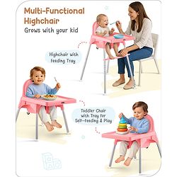 Babyhug Multi-functional Highchair & Convertible Feeding Chair | Removable Feeding Tray| Adjustable Footrest| Safety Harness| Anti-skid Base| Easy Assembly| Easy Cleaning| 6 Months to 3 Years - Blue