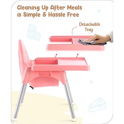 Babyhug Multi-functional Highchair & Convertible Feeding Chair | Removable Feeding Tray| Adjustable Footrest| Safety Harness| Anti-skid Base| Easy Assembly| Easy Cleaning| 6 Months to 3 Years - Blue
