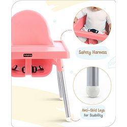 Babyhug Multi-functional Highchair & Convertible Feeding Chair | Removable Feeding Tray| Adjustable Footrest| Safety Harness| Anti-skid Base| Easy Assembly| Easy Cleaning| 6 Months to 3 Years - Blue