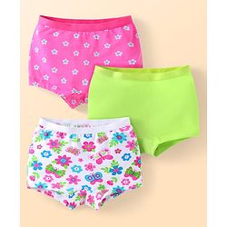 Babyhug Cotton Lycra Knit Hipsters with Floral Print Pack of 3 - Pink White & Green