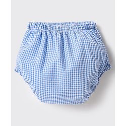 Babyhug Cotton Woven Frill Sleeves  Anti Bacterial Checkered Frock with Floral Embroidery Bloomer & Headband - Light Blue