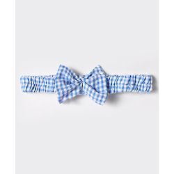 Babyhug Cotton Woven Frill Sleeves  Anti Bacterial Checkered Frock with Floral Embroidery Bloomer & Headband - Light Blue
