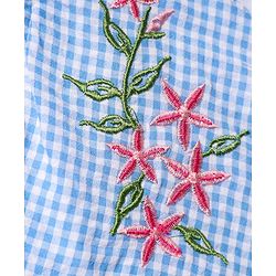 Babyhug Cotton Woven Frill Sleeves  Anti Bacterial Checkered Frock with Floral Embroidery Bloomer & Headband - Light Blue