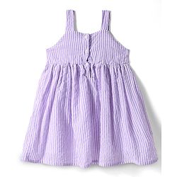 Babyhug Cotton Knit Sleeveless Striped Frock with Bloomer & Hat - Lilac