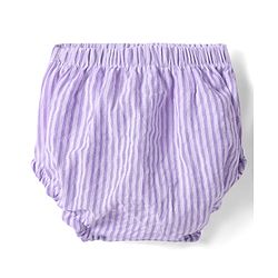 Babyhug Cotton Knit Sleeveless Striped Frock with Bloomer & Hat - Lilac
