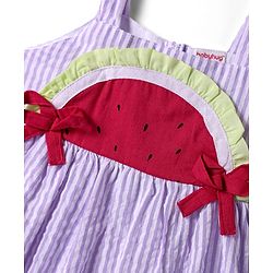 Babyhug Cotton Knit Sleeveless Striped Frock with Bloomer & Hat - Lilac