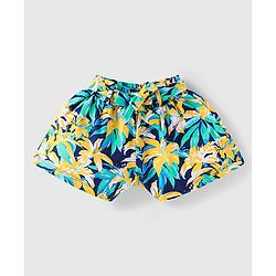 Babyhug Single Jersey Knit Frill Sleeves Co-ords Top & Shorts Set with Floral Print & Fabric Belt - Navy Blue