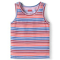 Babyhug 100 % Cotton Knit Sleeveless Sando with Stripes - Blue & Red & White
