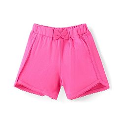 Babyhug Single Jersey Knit Frill Sleeves Top & Shorts Set With Floral Print & Bow Applique - White & Dark Pink