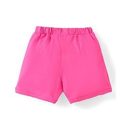 Babyhug Single Jersey Knit Frill Sleeves Top & Shorts Set With Floral Print & Bow Applique - White & Dark Pink