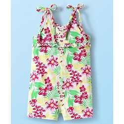 Babyhug Cotton Sleeveless Knit Sleeveless Jumpsuit with with Floral Print - Light Green