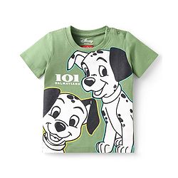 Babyhug Disney Single Jersey Knit Half Sleeves T-Shirt & Shorts Set with 101 Dalmatian Graphics - Olive Green & Yellow