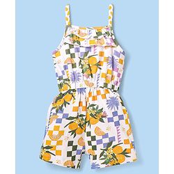 Babyhug 100% Cotton Knit Sleeveless Jumpsuit with Tropical Theme Print - White
