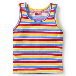 Babyhug 100 % Cotton Knit Sleeveless Sando with Stripes - Blue & Red & Yellow