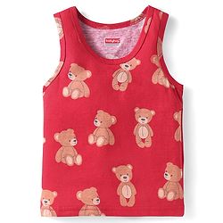 Babyhug 100% Cotton Knit Sleeveless Sando with Bear Print - Red