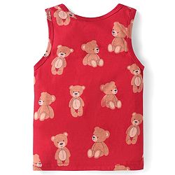 Babyhug 100% Cotton Knit Sleeveless Sando with Bear Print - Red