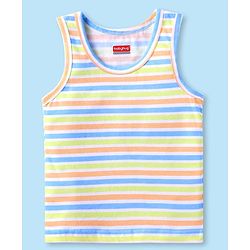 Babyhug 100 % Cotton Knit Sleeveless Sando with Stripes - Blue & Peach & Green