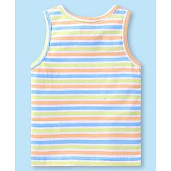Babyhug 100 % Cotton Knit Sleeveless Sando with Stripes - Blue & Peach & Green