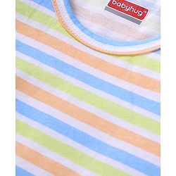 Babyhug 100 % Cotton Knit Sleeveless Sando with Stripes - Blue & Peach & Green