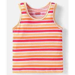 Babyhug 100% Cotton Knit Sleeveless Sando with Stripes - Red & Yellow