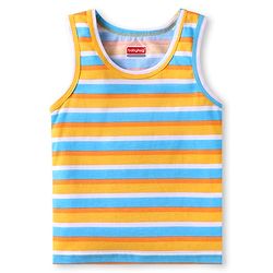 Babyhug 100 % Cotton Knit Sleeveless Sando with Stripes - Blue & Orange