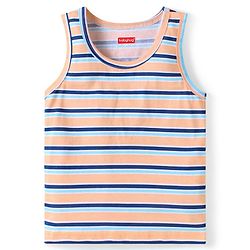 Babyhug 100 % Cotton Knit Sleeveless Sando with Stripes - Blue & Peach