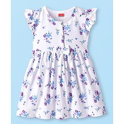 Babyhug Cotton Woven Frill Sleeves Frock With Floral Print & Bloomer - White