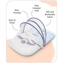 Babyhug 100% Cotton Digital Print Mattress Set with Mosquito Net Aeroplane Theme - White