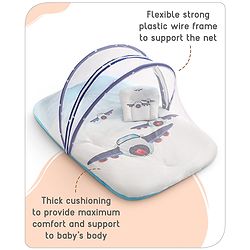 Babyhug 100% Cotton Digital Print Mattress Set with Mosquito Net Aeroplane Theme - White