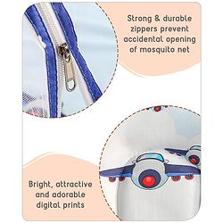 Babyhug 100% Cotton Digital Print Mattress Set with Mosquito Net Aeroplane Theme - White