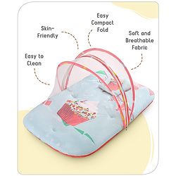 Babyhug 100% Cotton Digital Print Mattress Set with Mosquito Net Aeroplane Theme - White